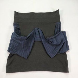 Life with Bird Anthropologie Black Striped Blue Draped Pull On Modern Mini Skirt